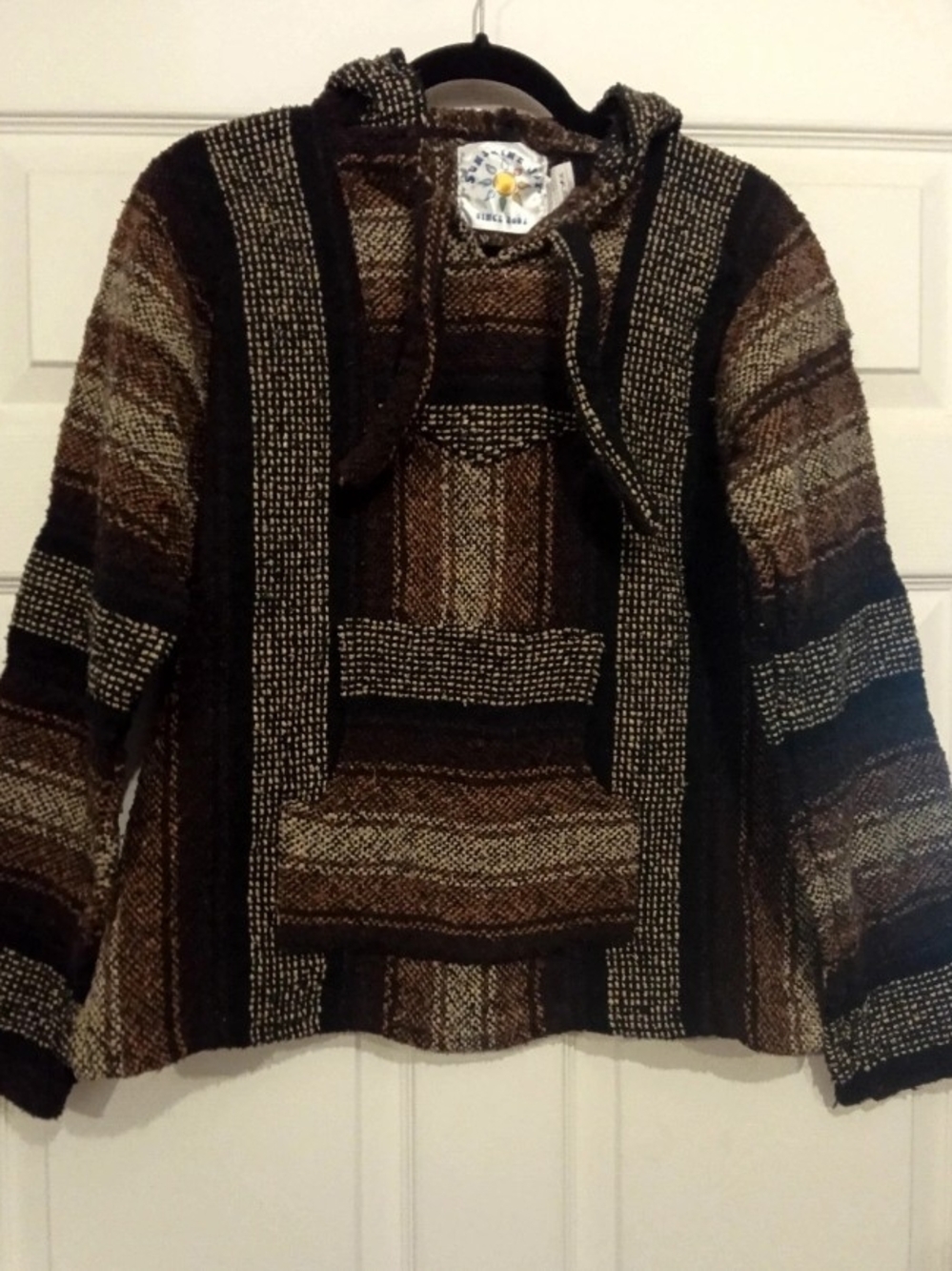 Kids Woven Hooded Baja Jacket in Brown Stripe
